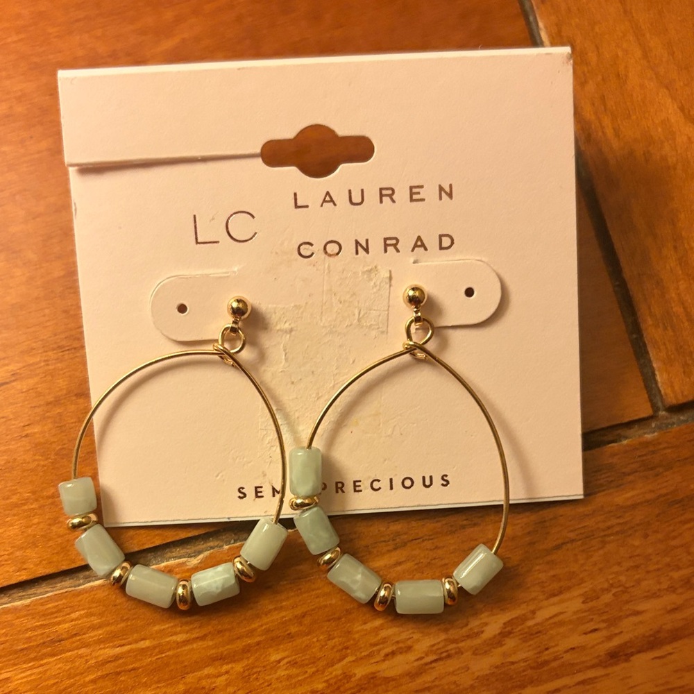 LC Lauren Conrad Silver Geometric & jade/gold hoop Earrings for pierced ears